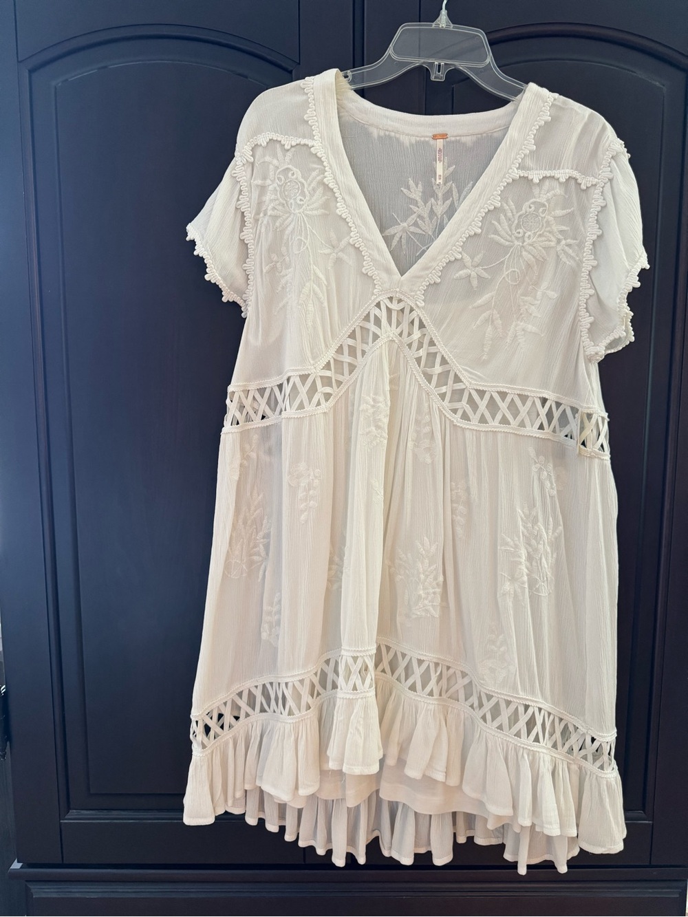 Free People Cream Embroidered V-Neck Boho Dress